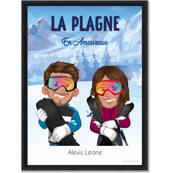 affiche personnalisée Couple ski